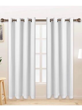 2 Lordtex Blackout Lined Textured White Grommet Top Curtains -Window Panels